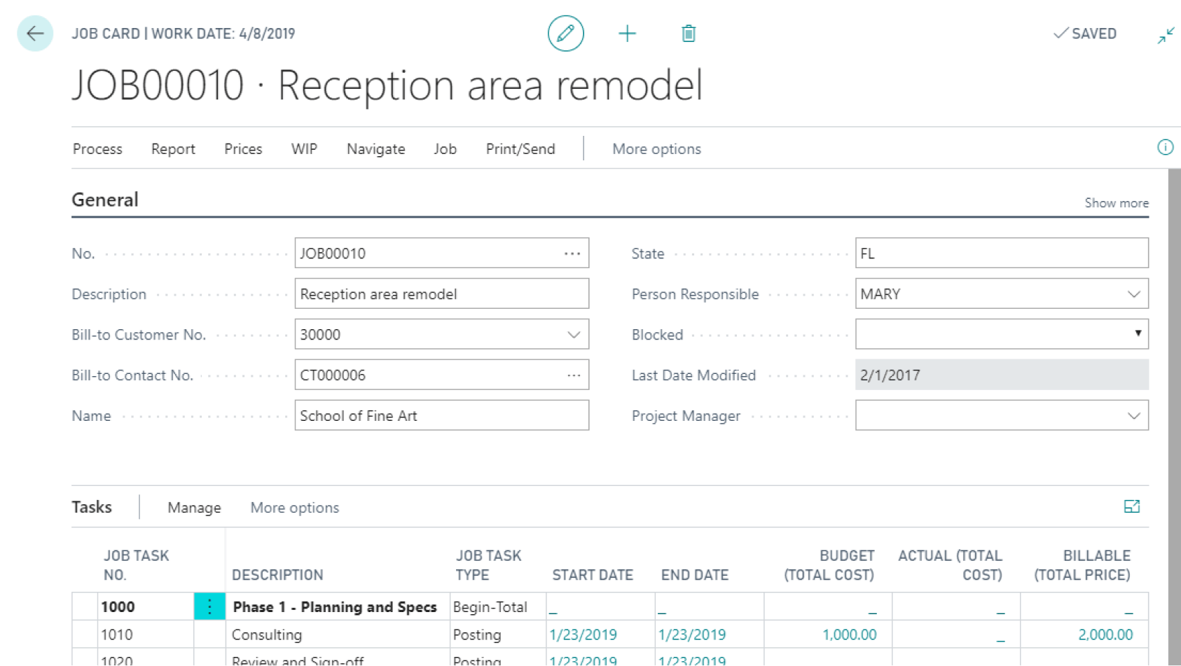 Dynamics 365 Business Central Project management