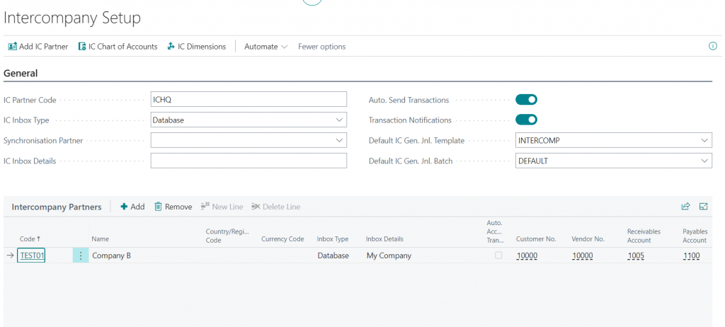 intercompany setup